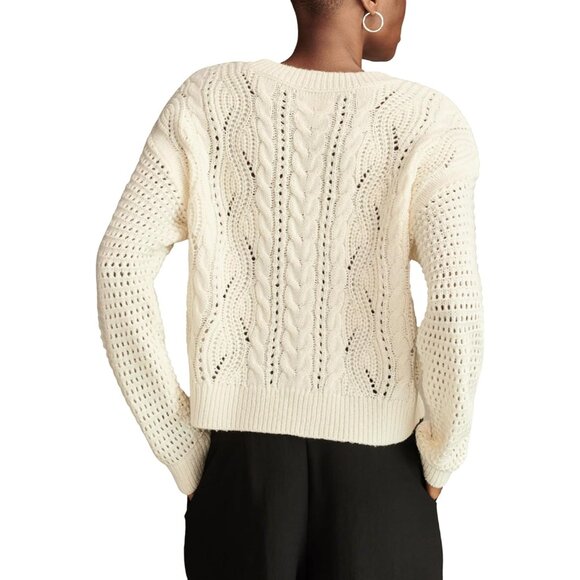 Women's Romantic Crew Neck Sweater Tofu Large Acrylic Long Sleeve Ribbed - Picture 2 of 5